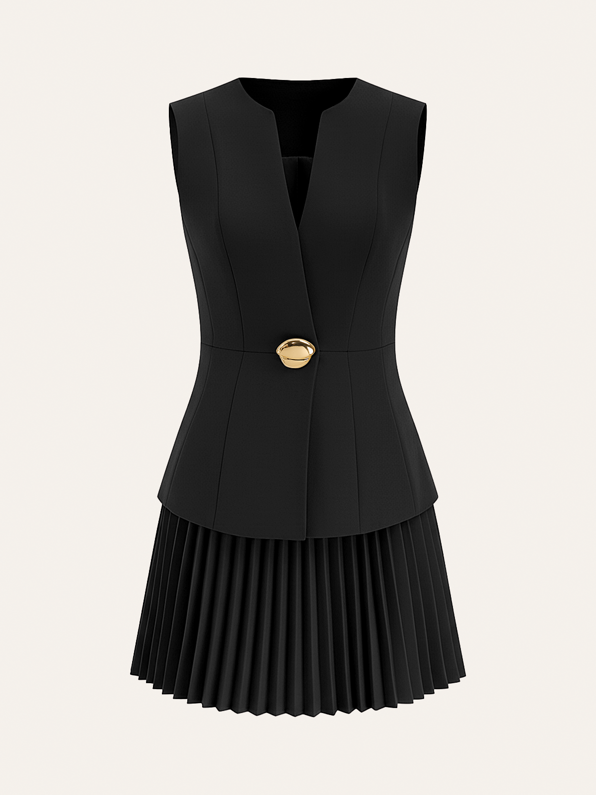 Sleeveless Metal Detail Pleated Mini Dress