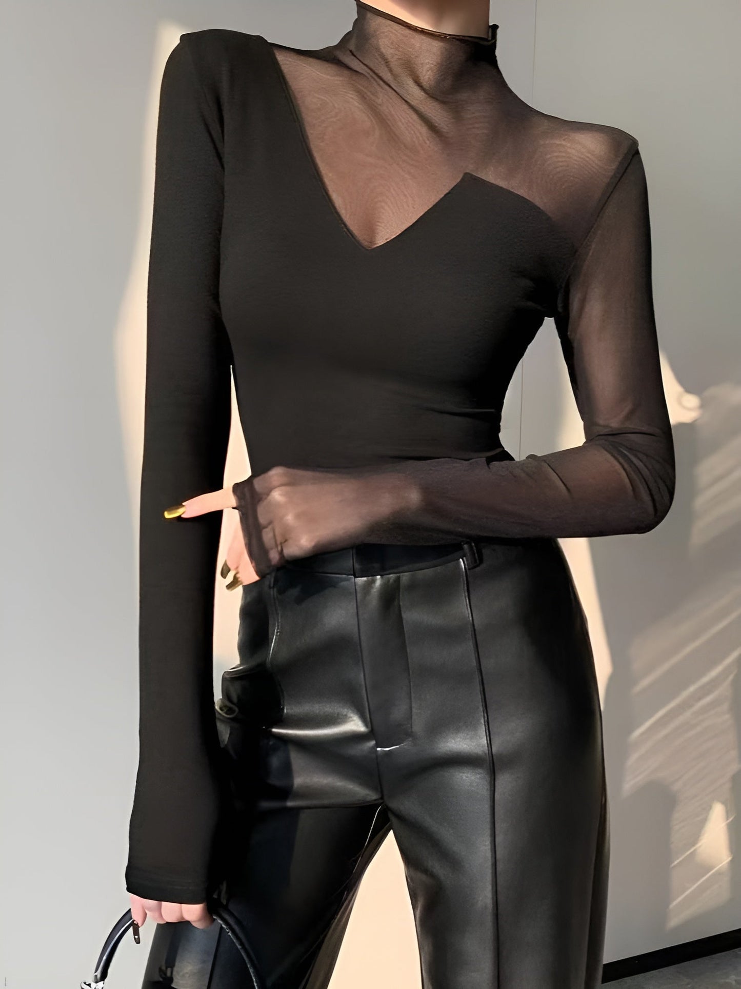 Asymmetrical Sheer Mesh Panel T-Shirt