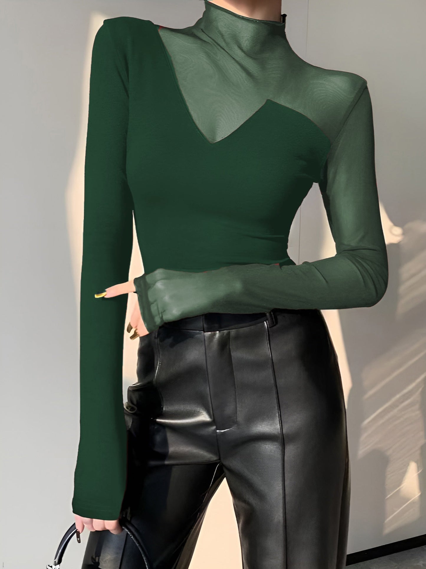 Asymmetrical Sheer Mesh Panel T-Shirt