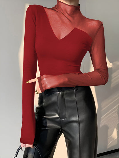 Asymmetrical Sheer Mesh Panel T-Shirt