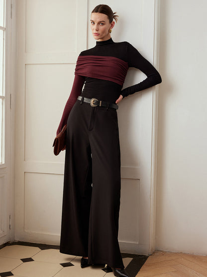 Color Block Pleated Jersey Slim Top