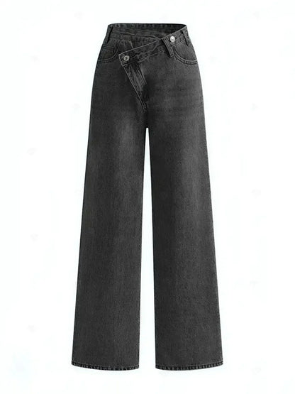 Asymmetric Waist Wide-Leg Jeans