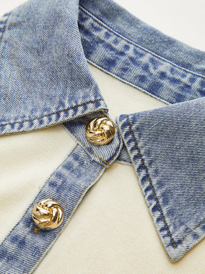 Denim Collar Wool Blend Knit Top