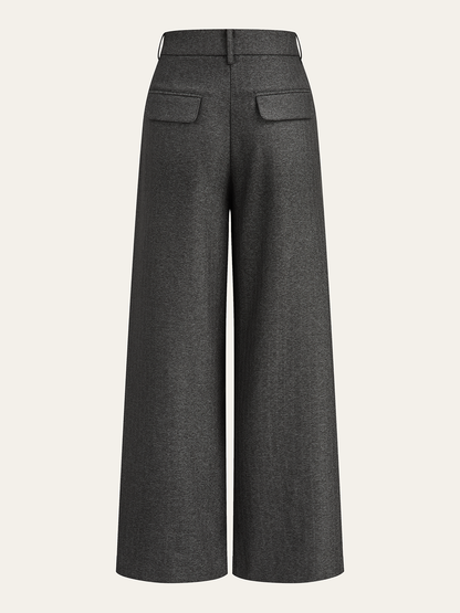 High-Waisted Button-Front Wide-Leg Pants