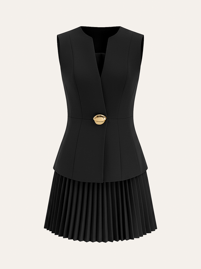 Sleeveless Metal Detail Pleated Mini Dress