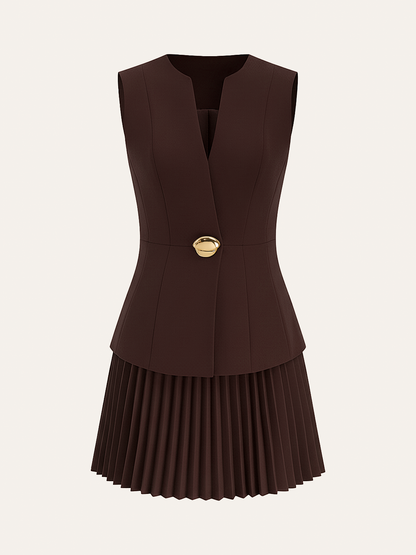 Sleeveless Metal Detail Pleated Mini Dress