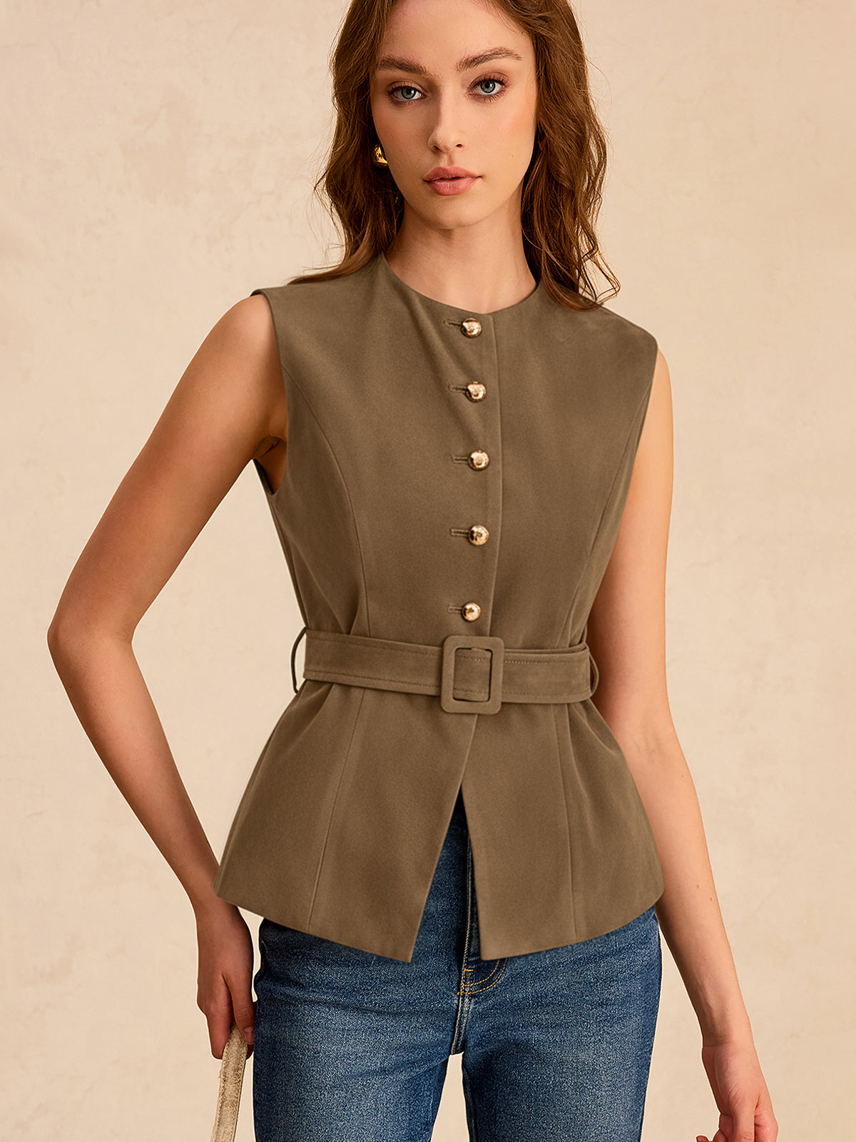 Suede Vest with Belt