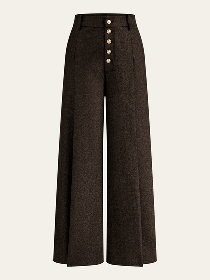 High-Waisted Button-Front Wide-Leg Pants
