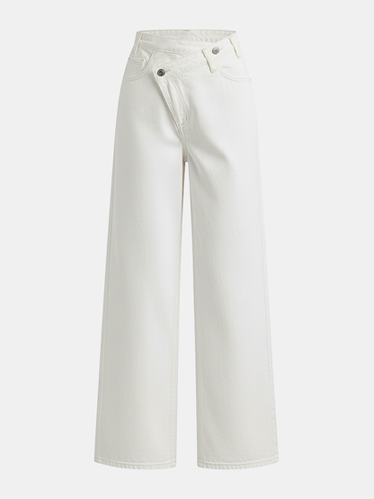 Asymmetric Waist Wide-Leg Jeans