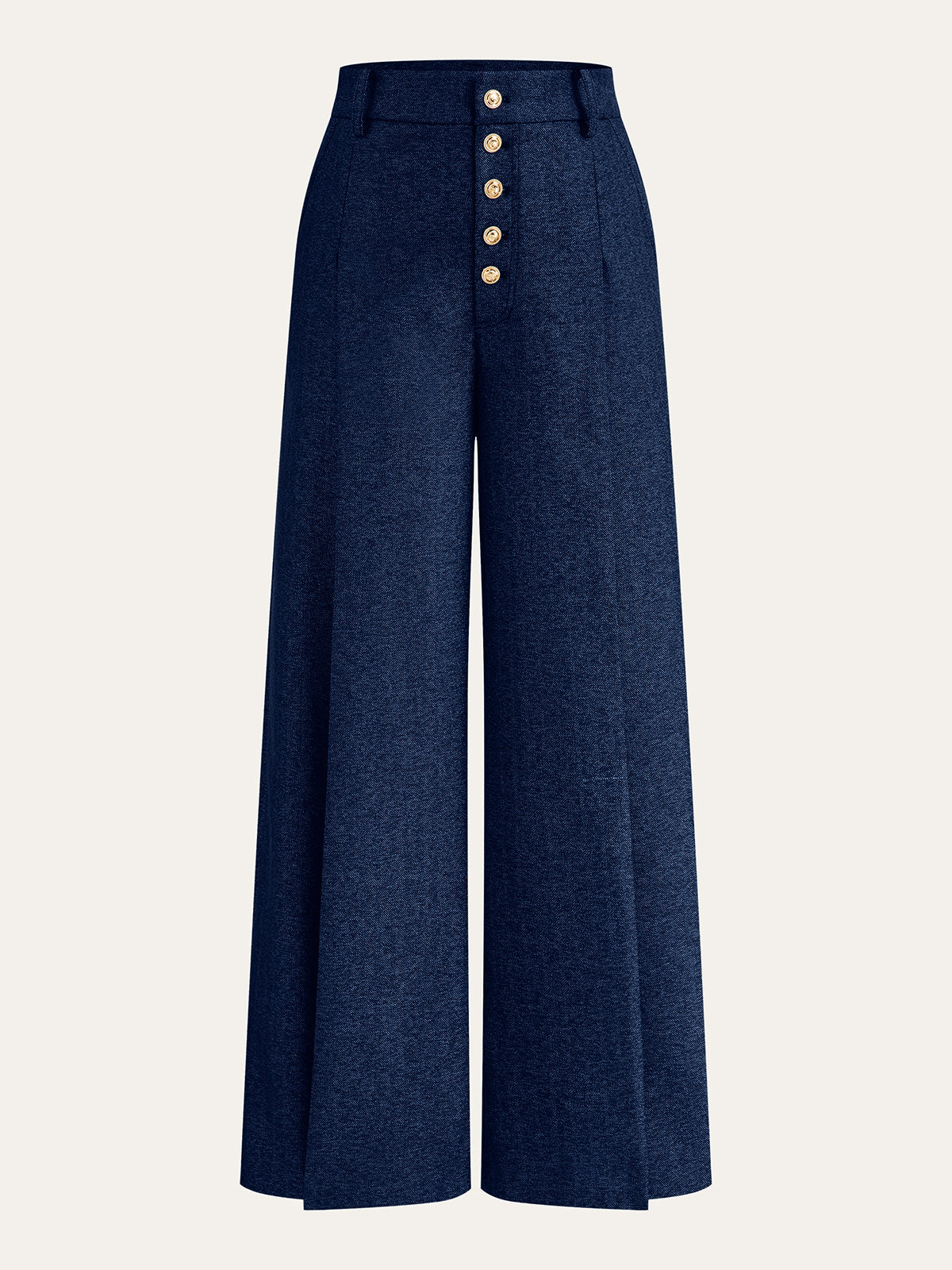 High-Waisted Button-Front Wide-Leg Pants
