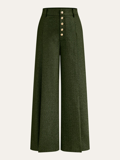 High-Waisted Button-Front Wide-Leg Pants