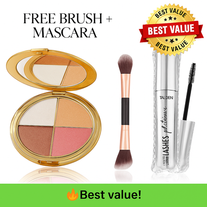 LumiGlow Radiance Eye & Cheek Highlight Palette + Bonus Brush