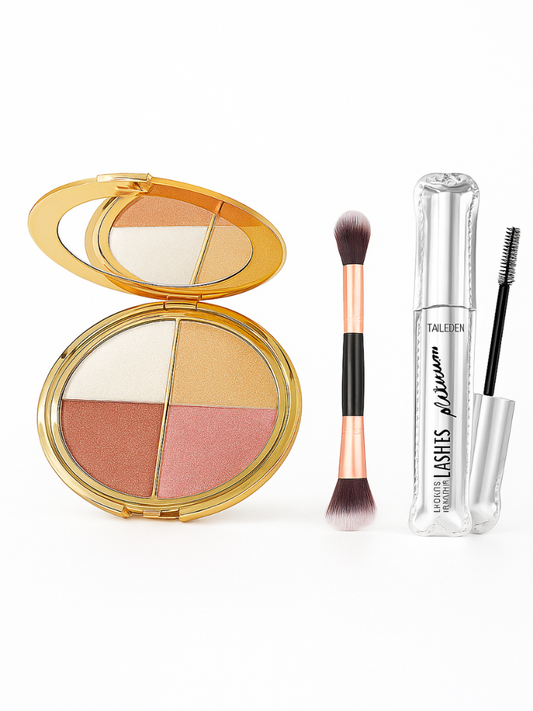 LumiGlow Radiance Eye & Cheek Highlight Palette + Bonus Brush